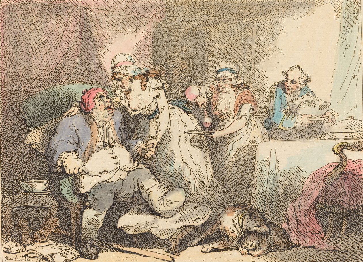 Pocieszenie w dnie moczanowej, 1785. autorstwa Thomas Rowlandson