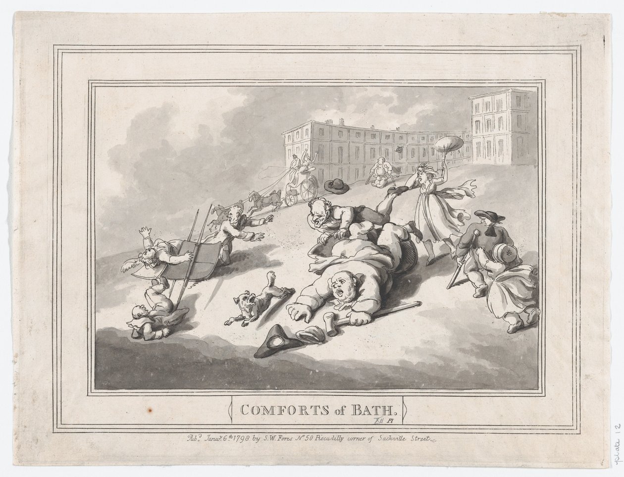 Comforts of Bath, płyta 12, 6 stycznia 1798., 6 stycznia 1798. autorstwa Thomas Rowlandson