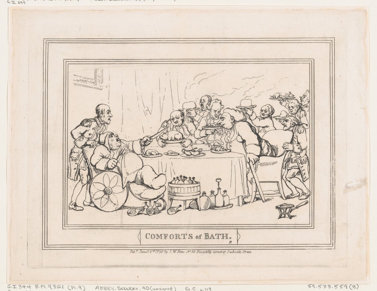 Comforts of Bath, płyta 9, 6 stycznia 1798., 6 stycznia 1798. autorstwa Thomas Rowlandson