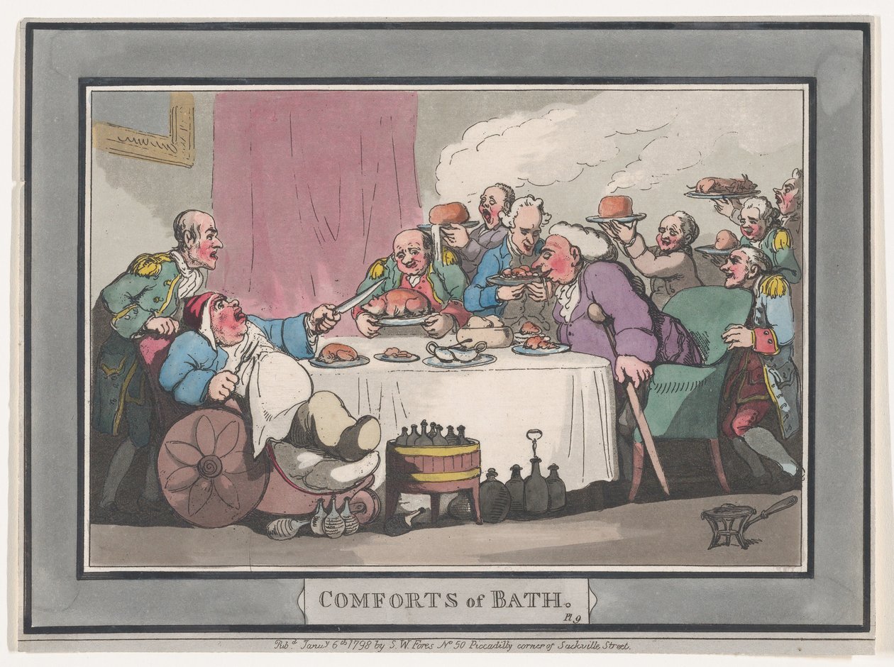 Comforts of Bath, płyta 9, 6 stycznia 1798., 6 stycznia 1798. autorstwa Thomas Rowlandson