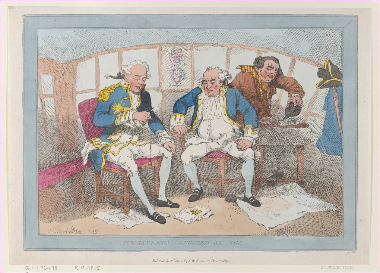 Commanders Engaged at Sea, [1785], wznowione 1 lipca 1802, [1785], wznowione 1 lipca 1802. autorstwa Thomas Rowlandson