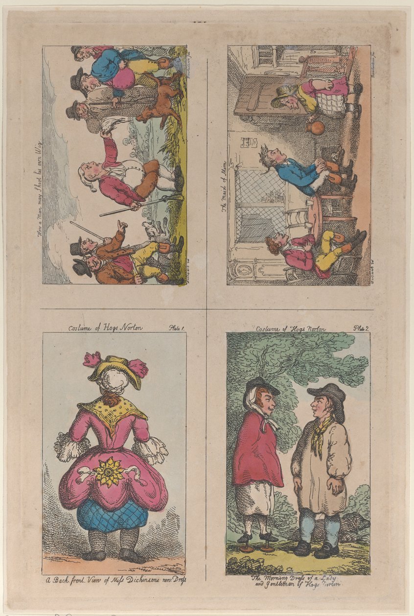 Kostium Hogsa Nortona, Jak człowiek może strzelać do własnej peruki, i Pokojówka z Mim, 1809., 1809. autorstwa Thomas Rowlandson
