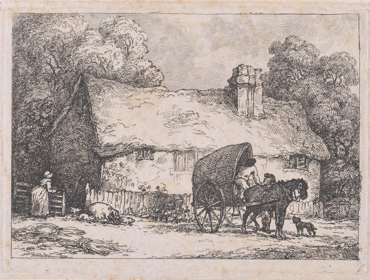 Domek z wozem i świniami autorstwa Thomas Rowlandson