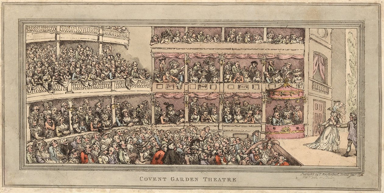 Teatr Covent Garden, wyd. Henry Brookes, 1786 (akwaforta ręcznie kolorowana) autorstwa Thomas Rowlandson