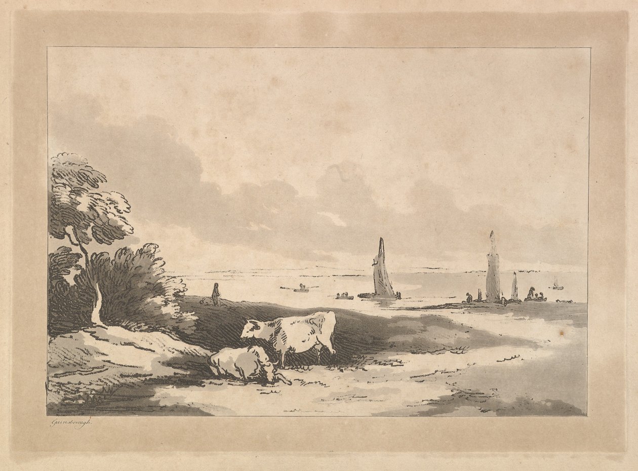 Krowy i pejzaż morski, 1783-89. autorstwa Thomas Rowlandson