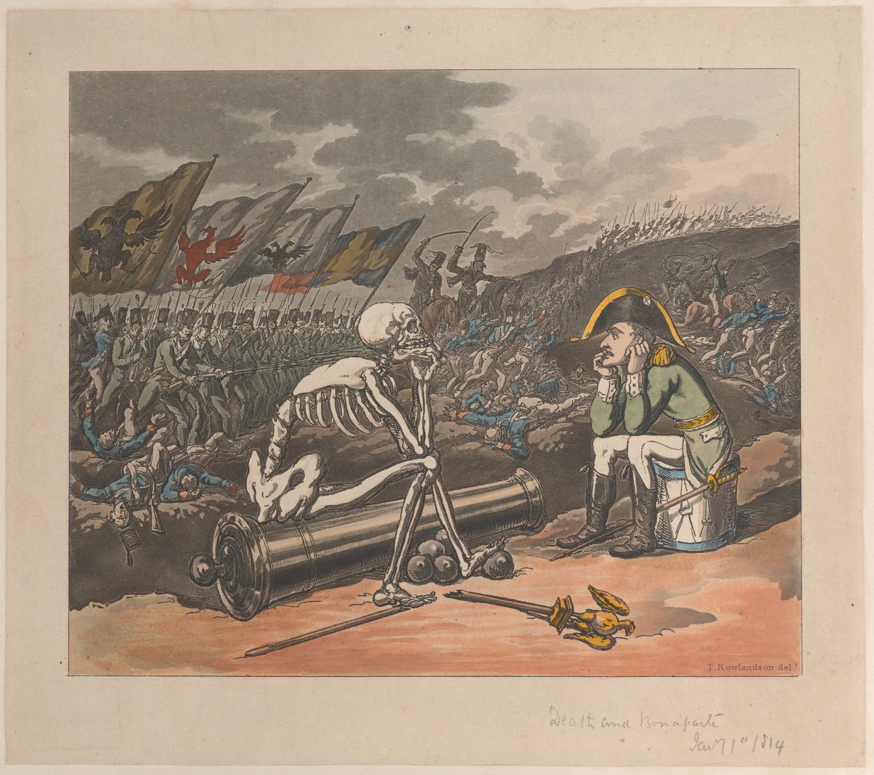 Śmierć i Bonaparte, Dwaj królowie terroru, 1 stycznia 1814, 1 stycznia 1814. autorstwa Thomas Rowlandson