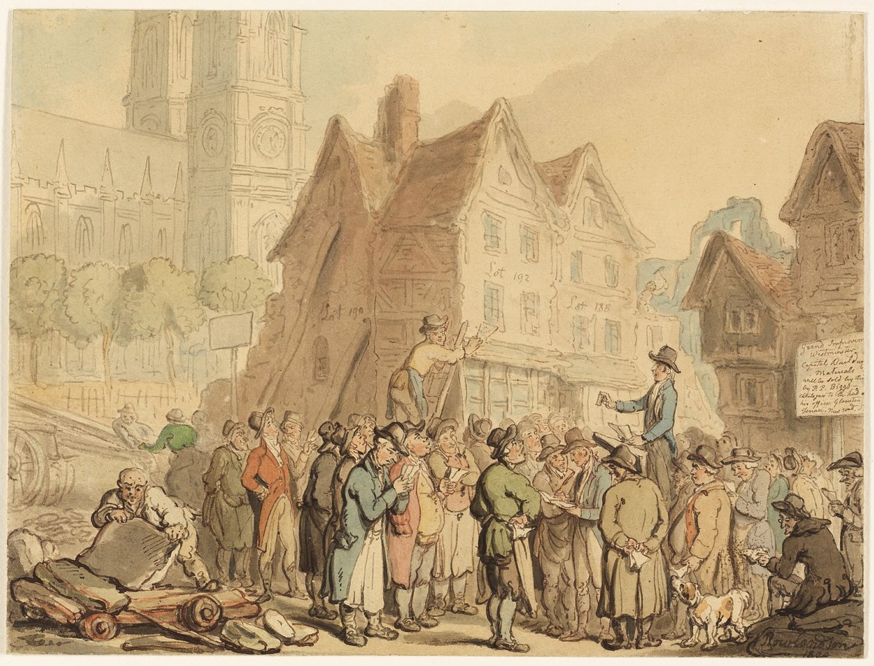 Rozbiórka starych domów na północ od Opactwa Westminsterskiego autorstwa Thomas Rowlandson