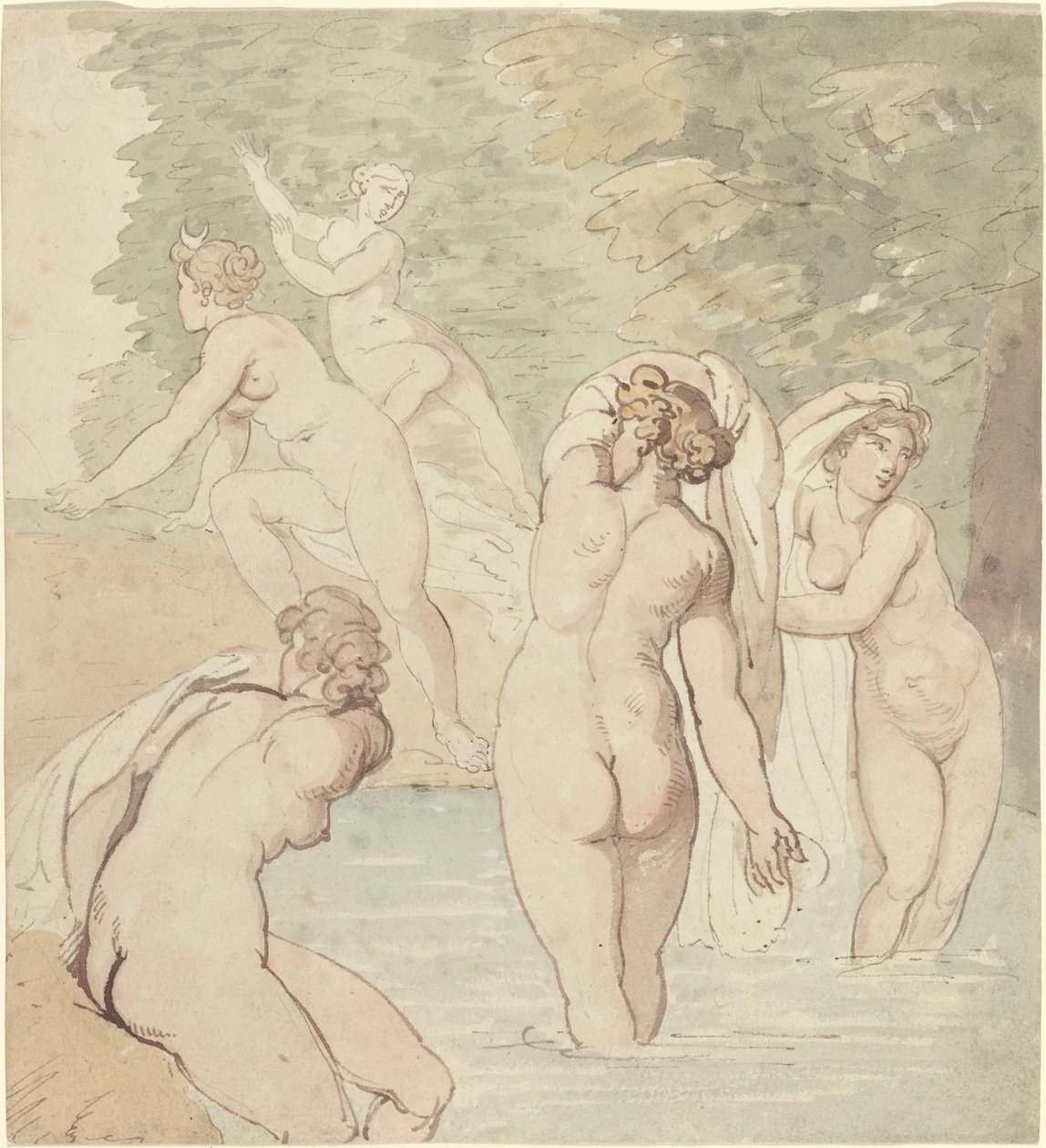 Diana i jej nimfy w kąpieli autorstwa Thomas Rowlandson
