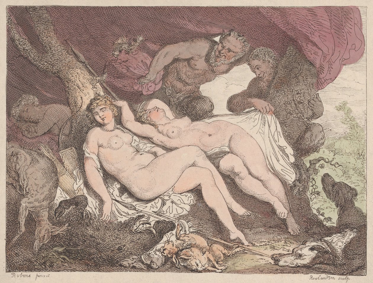 Diana i jej nimfy szpiegowane przez Satyrów, 1790-1799., 1790-1799. autorstwa Thomas Rowlandson