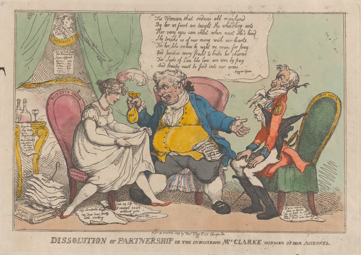 Rozwiązanie spółki, czyli pracowita pani Clarke likwidująca rachunek..., 15 lutego 1809 r. autorstwa Thomas Rowlandson