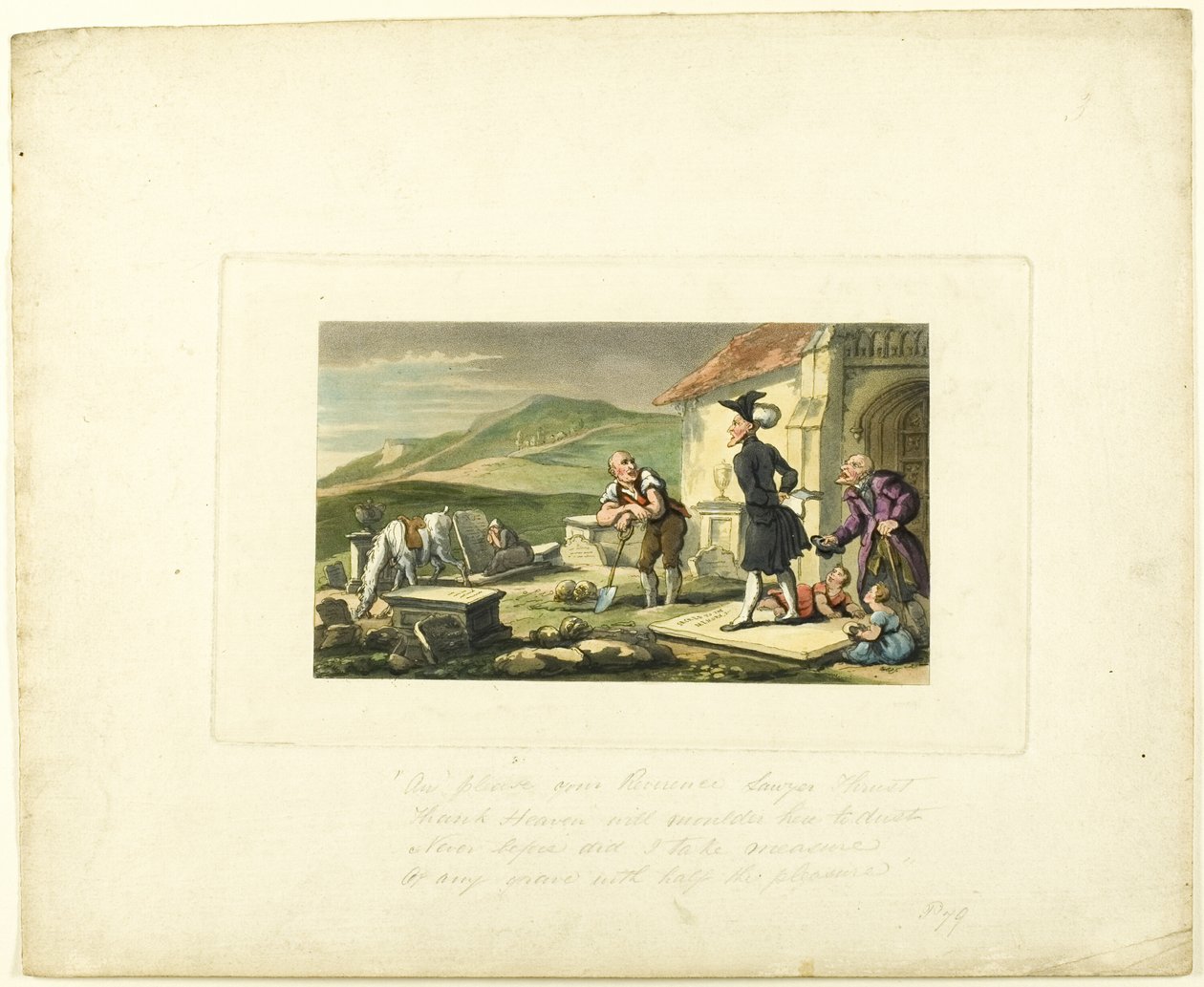 Doctor Syntax Medytujący na kamieniach grobowych, z trasy Doctor Syntax autorstwa Thomas Rowlandson