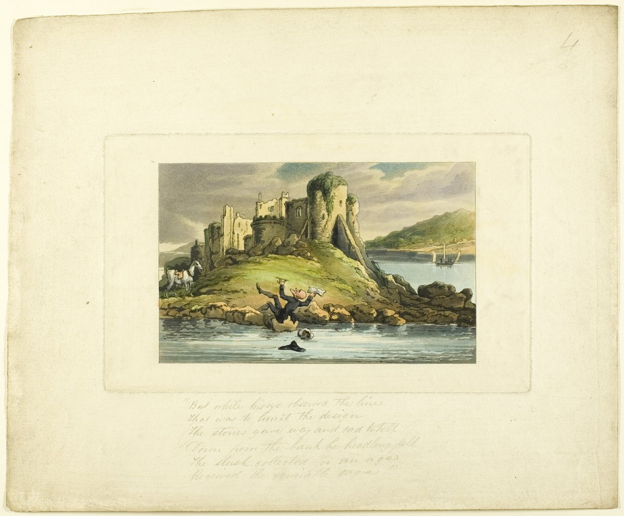 Doctor Syntax Upadek w wodzie, z trasy Doktora Syntax autorstwa Thomas Rowlandson