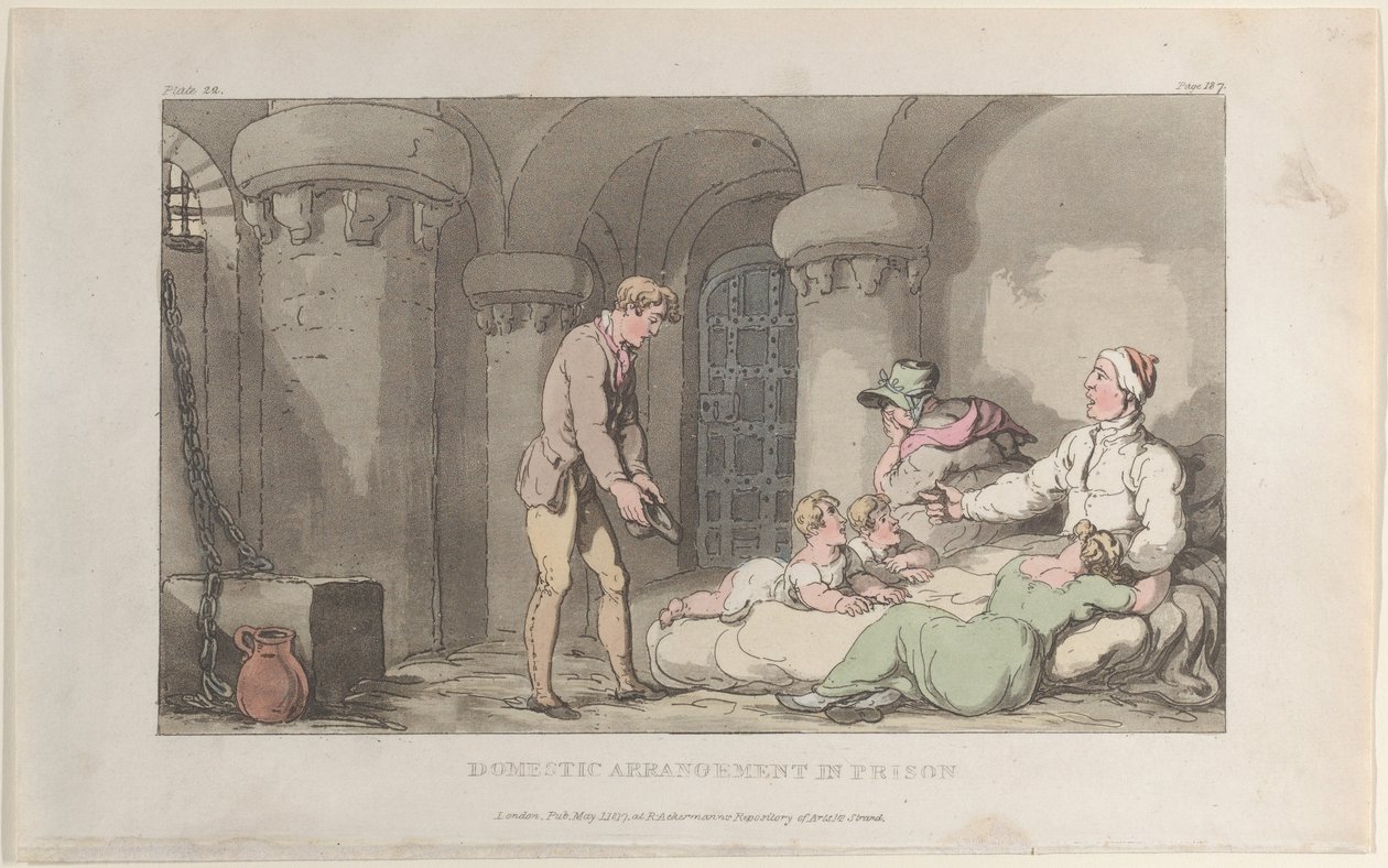 Uzgodnienia domowe w więzieniu, z The Vicar of Wakefield, 1 maja 1817, 1 maja 1817. autorstwa Thomas Rowlandson