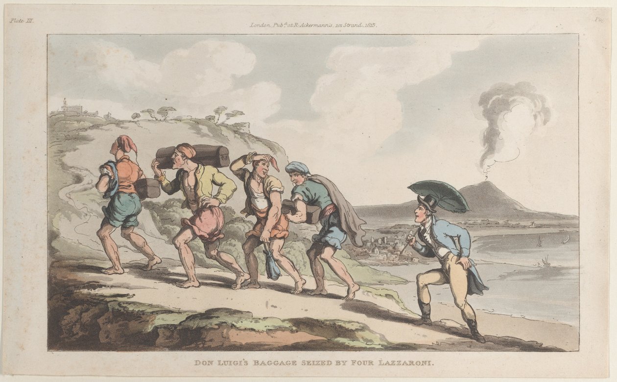 Bagaż Don Luigiego zajęty przez Four Lazzaroni, z Neapolu i Campagna Felice..., 1 czerwca 1815. autorstwa Thomas Rowlandson