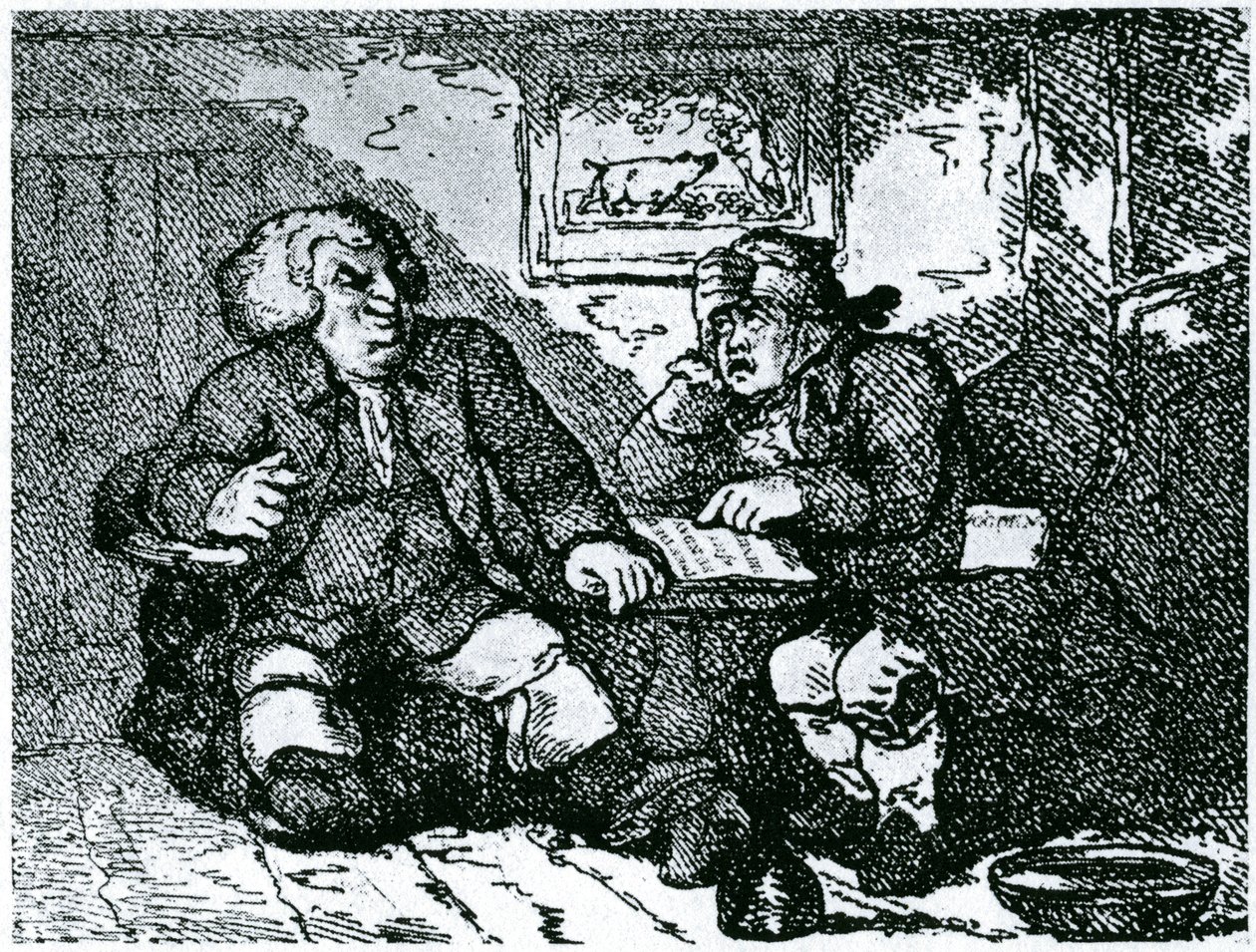 Dr Johnson i James Boswell wracają do zdrowia po kacu po nocy spędzonej w mieście autorstwa Thomas Rowlandson