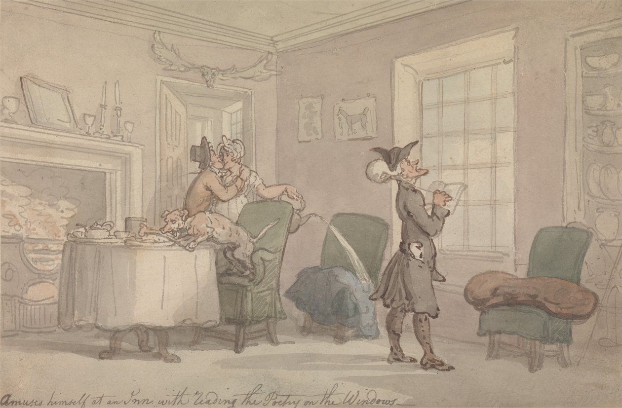 Dr Syntax naśladuje dowcip z okna autorstwa Thomas Rowlandson