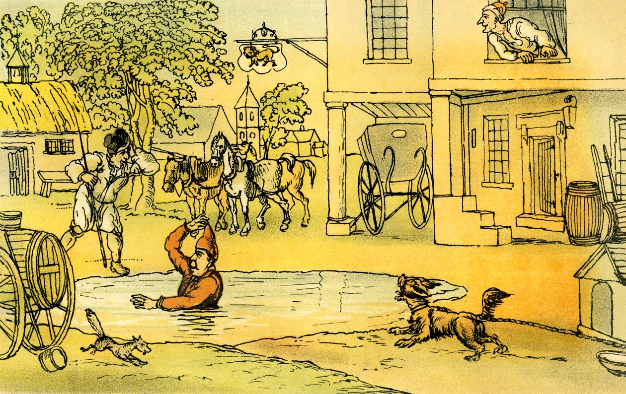 „Dr Syntax rozbawiony Patem w stawie” autorstwa Thomas Rowlandson
