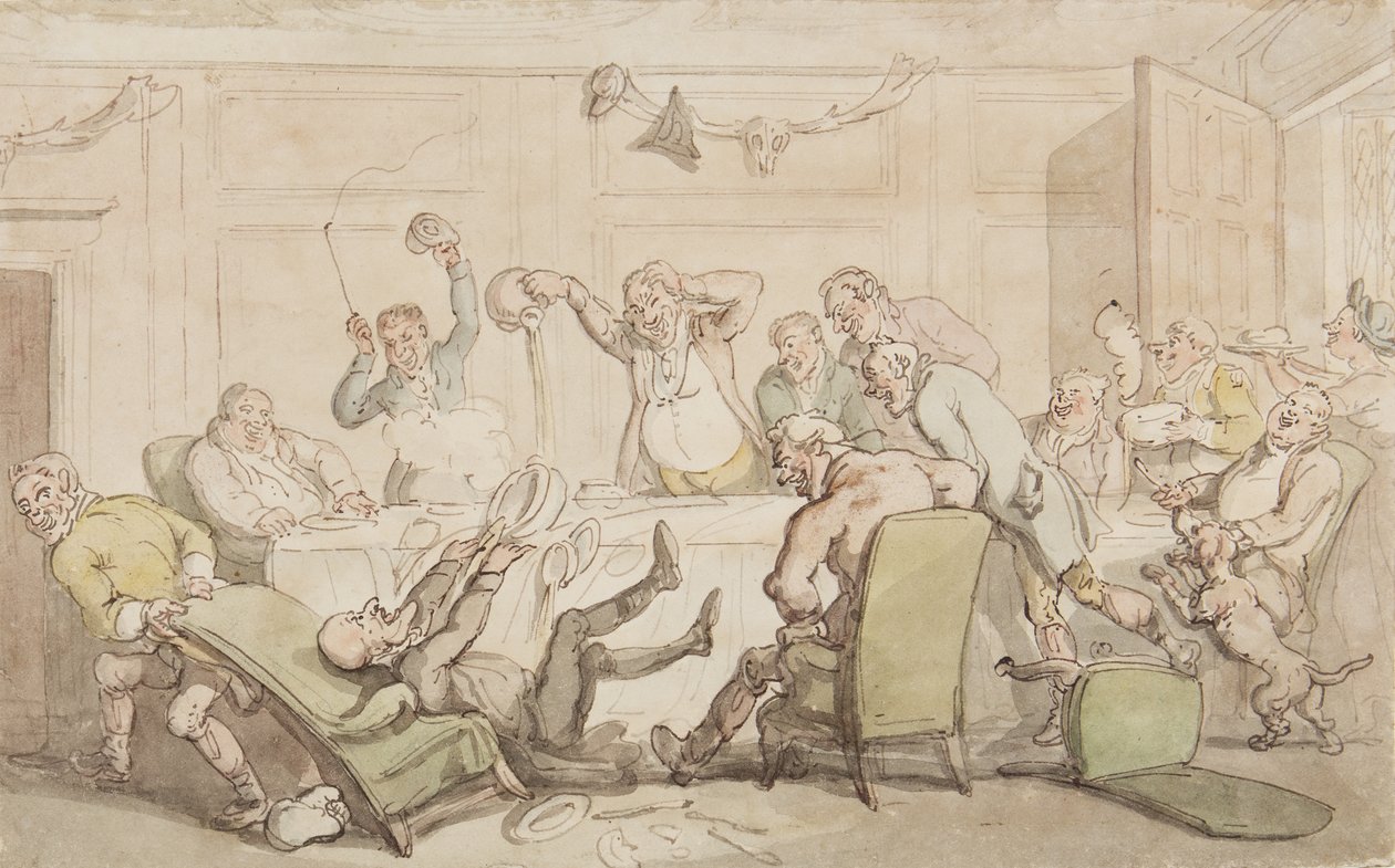 Dr Syntax ma wypadek w klubie (atrament i toaleta na papierze) autorstwa Thomas Rowlandson