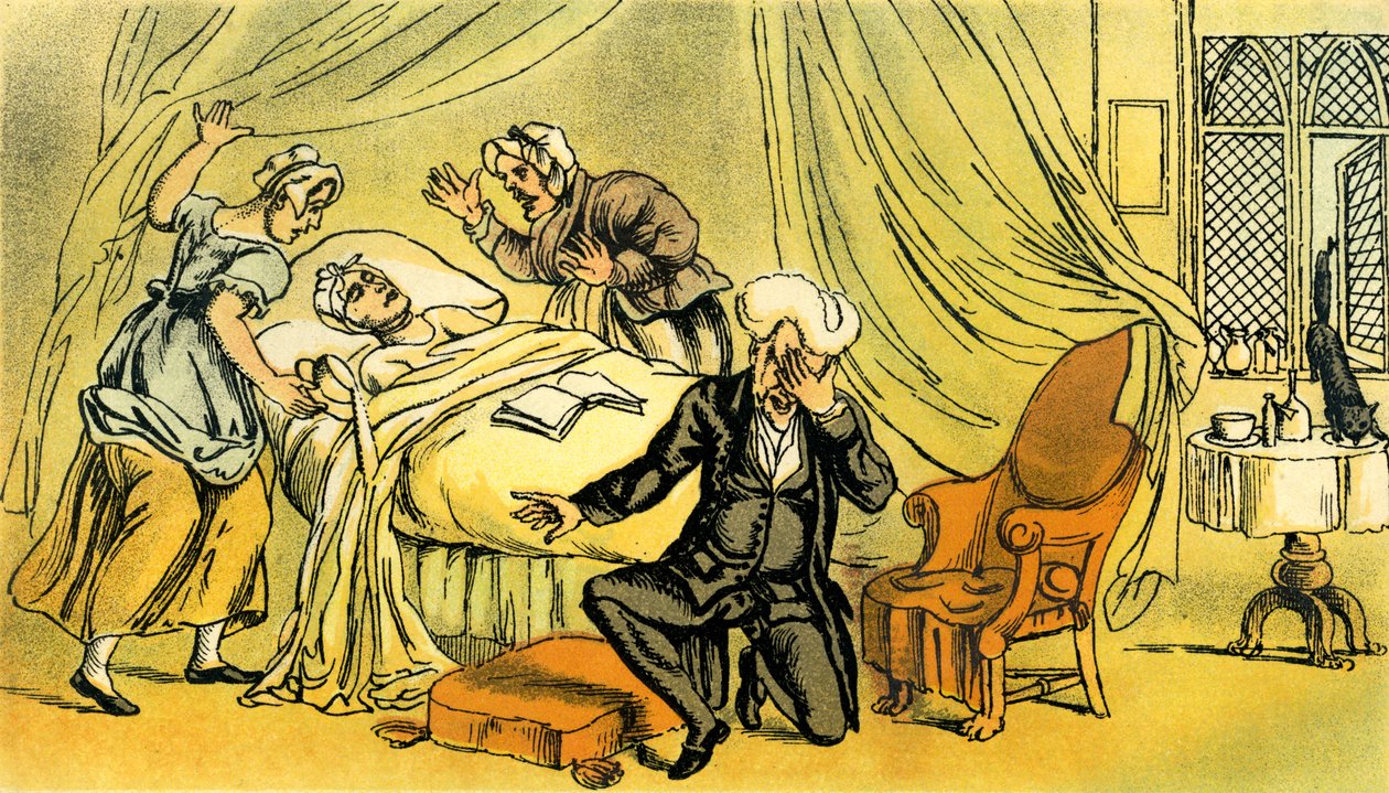 „Dr Syntax opłakuje utratę żony” autorstwa Thomas Rowlandson