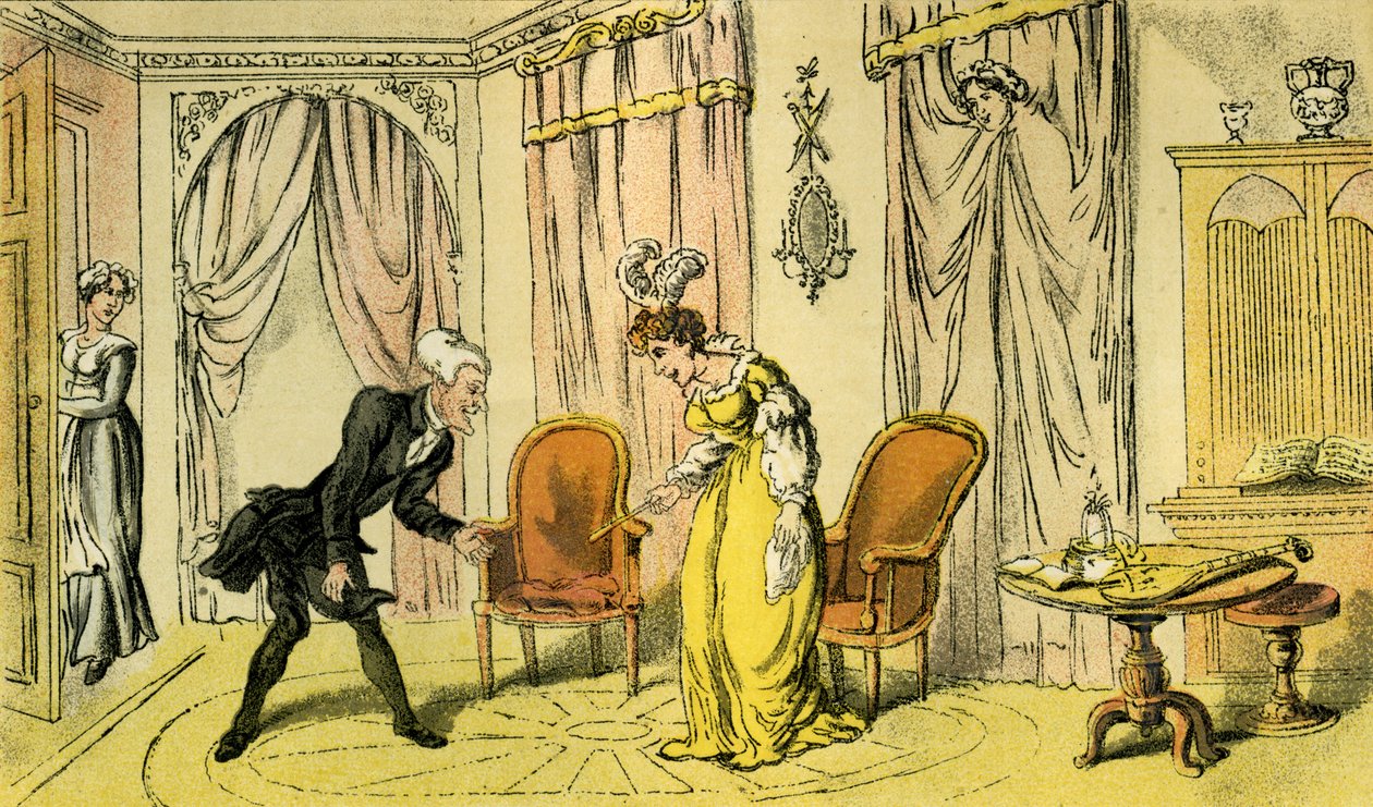 „Dr Syntax odebrany przez pokojówkę zamiast kochanki” autorstwa Thomas Rowlandson