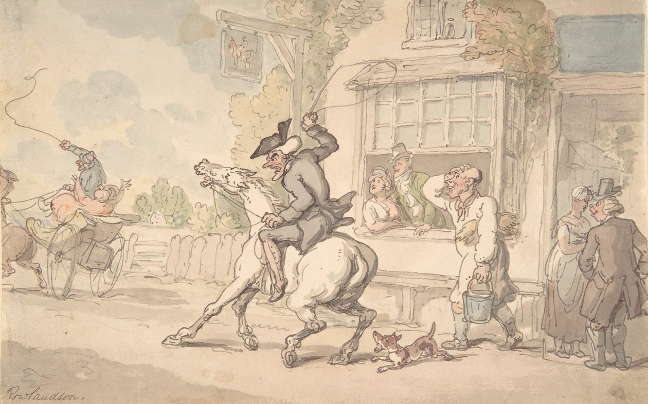 Dr Syntax z Balky Horse przed karczmą, XVIII-XIX w. autorstwa Thomas Rowlandson