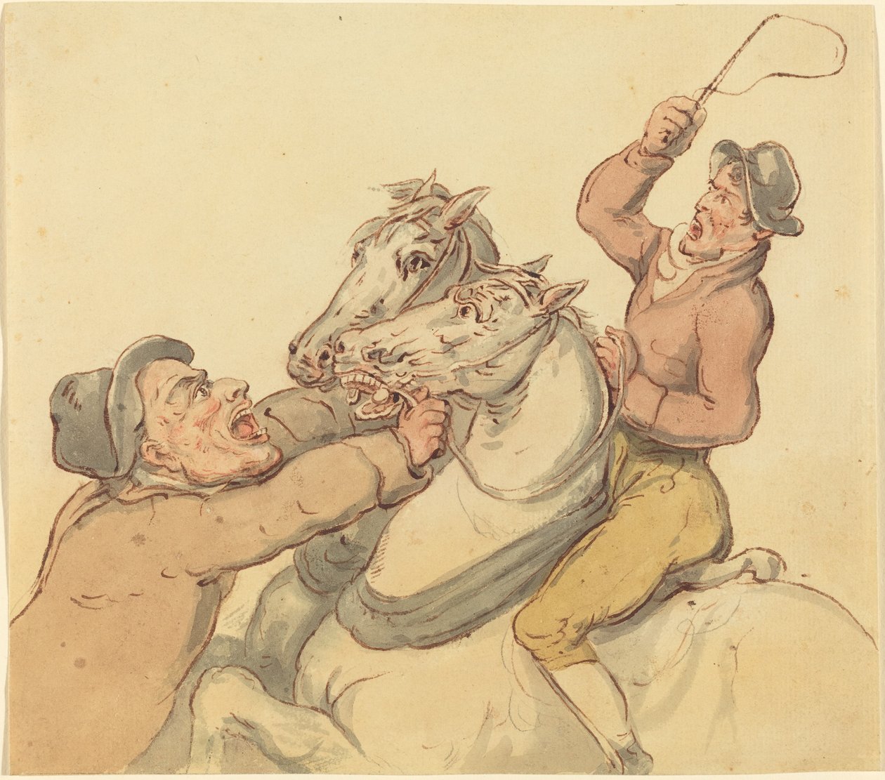 Poganiacze z parą koni hodowlanych autorstwa Thomas Rowlandson