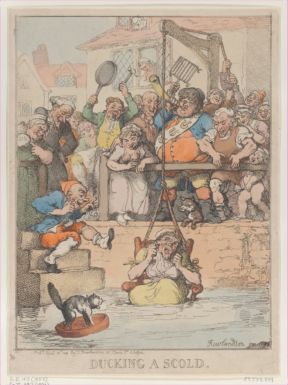 Ducking a Scold, [12 kwietnia 1803], wznowione 12 kwietnia..., [12 kwietnia 1803], wznowione 12 kwietnia 1812. autorstwa Thomas Rowlandson