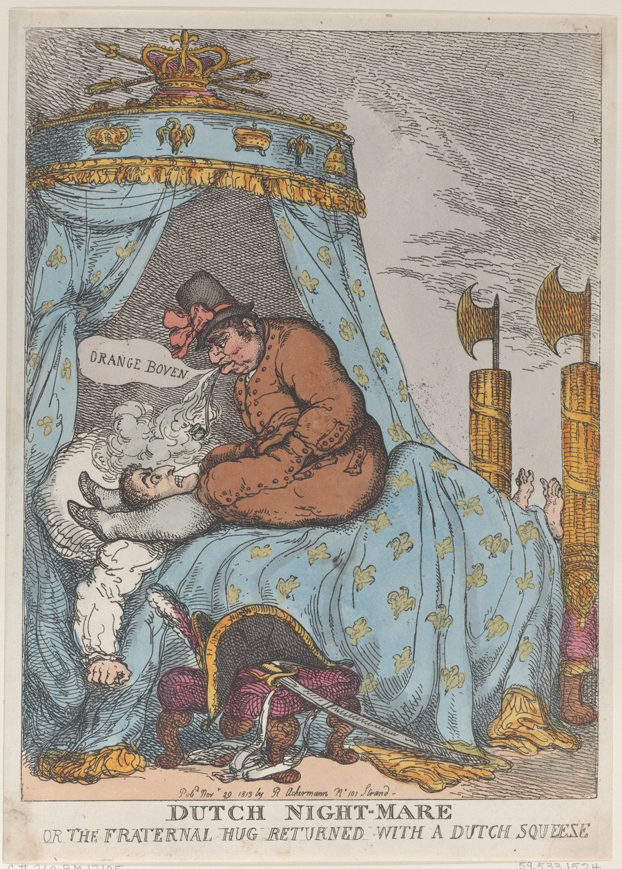 Holenderski koszmar lub braterski uścisk powrócił z holenderskim uściskiem, listopad..., 30 listopada 1813 r. autorstwa Thomas Rowlandson