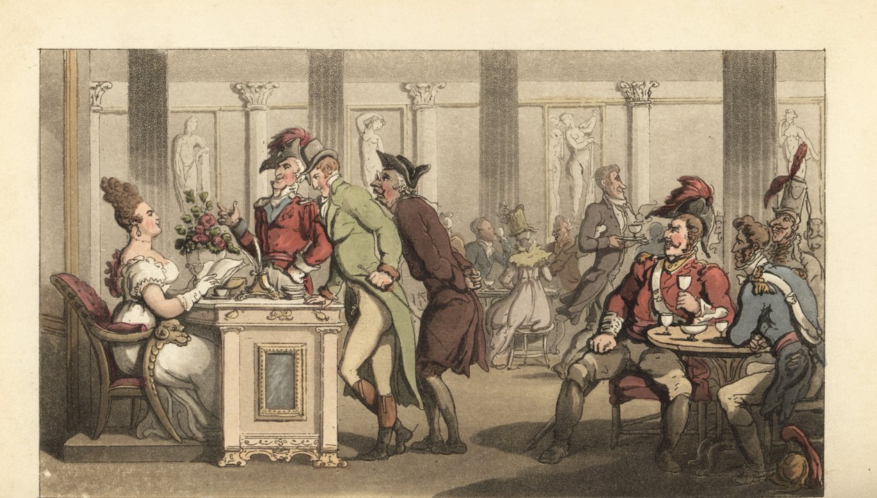 Angielski dżentelmen flirtujący z Fair Limonadiere w kawiarni w Paryżu autorstwa Thomas Rowlandson