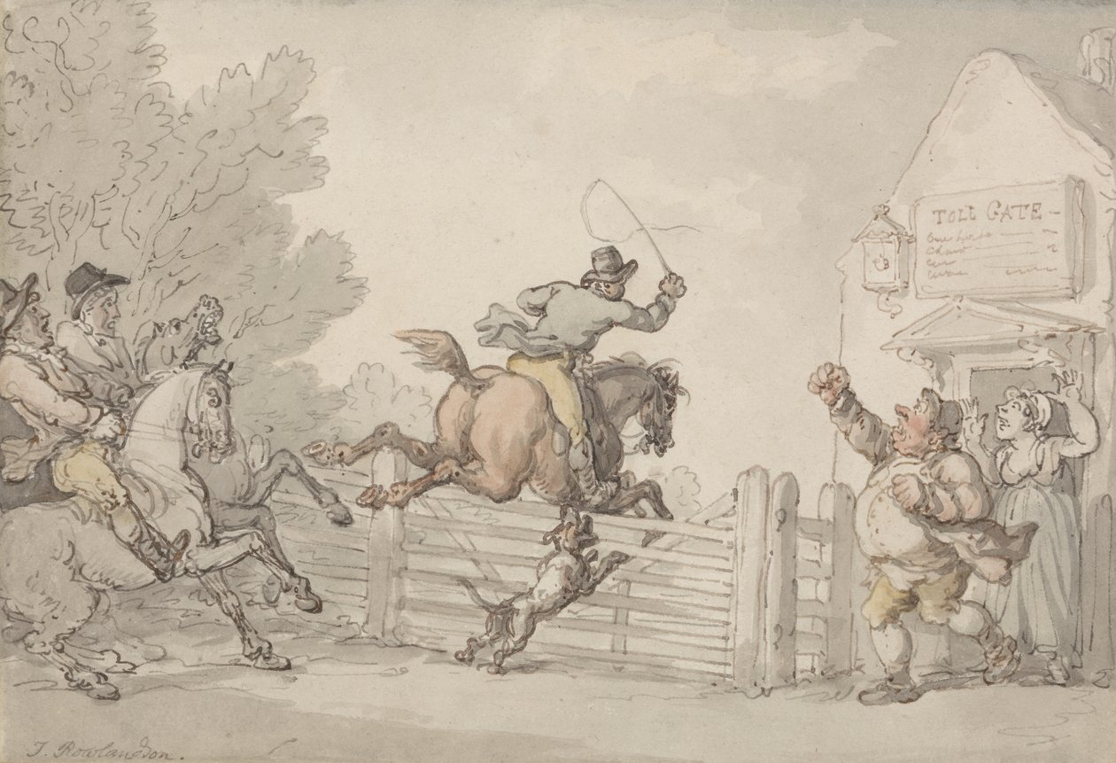 Unikanie opłaty drogowej, ok. 1805-10 (grafit, długopis, atrament i w/c na papierze) autorstwa Thomas Rowlandson