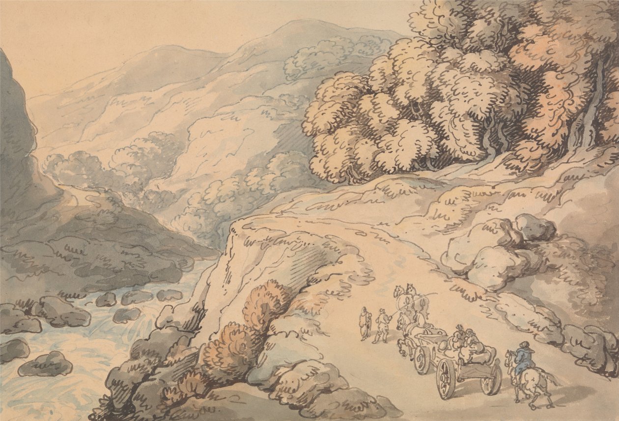 Wodospady na rzece Conwy, Północna Walia autorstwa Thomas Rowlandson