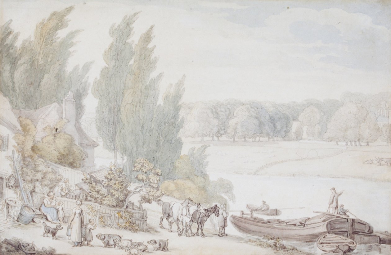 Gospodarstwo rolne nad brzegiem rzeki autorstwa Thomas Rowlandson