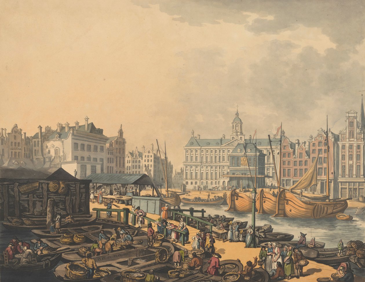 Tama Feyge z częścią targu rybnego w Amsterdamie, 1797. autorstwa Thomas Rowlandson