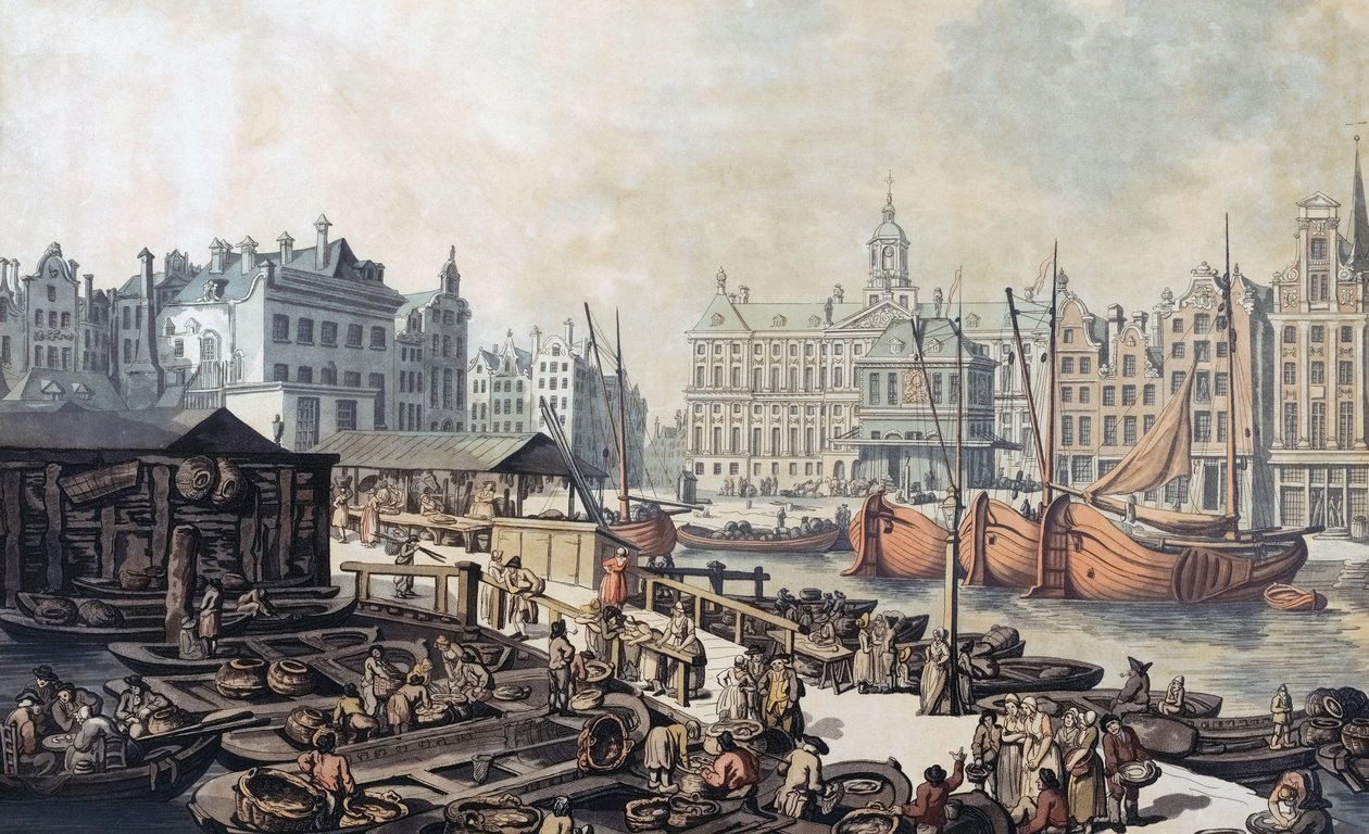 Targ rybny, Plac Dam, Amsterdam, Holandia autorstwa Thomas Rowlandson