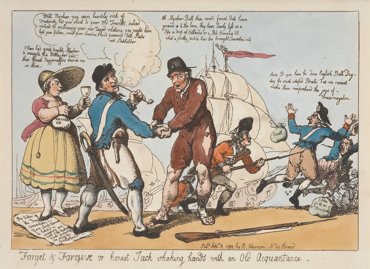 „Zapomnij i wybacz” albo „Szczery Jack podaje rękę dawnemu znajomemu” autorstwa Thomas Rowlandson