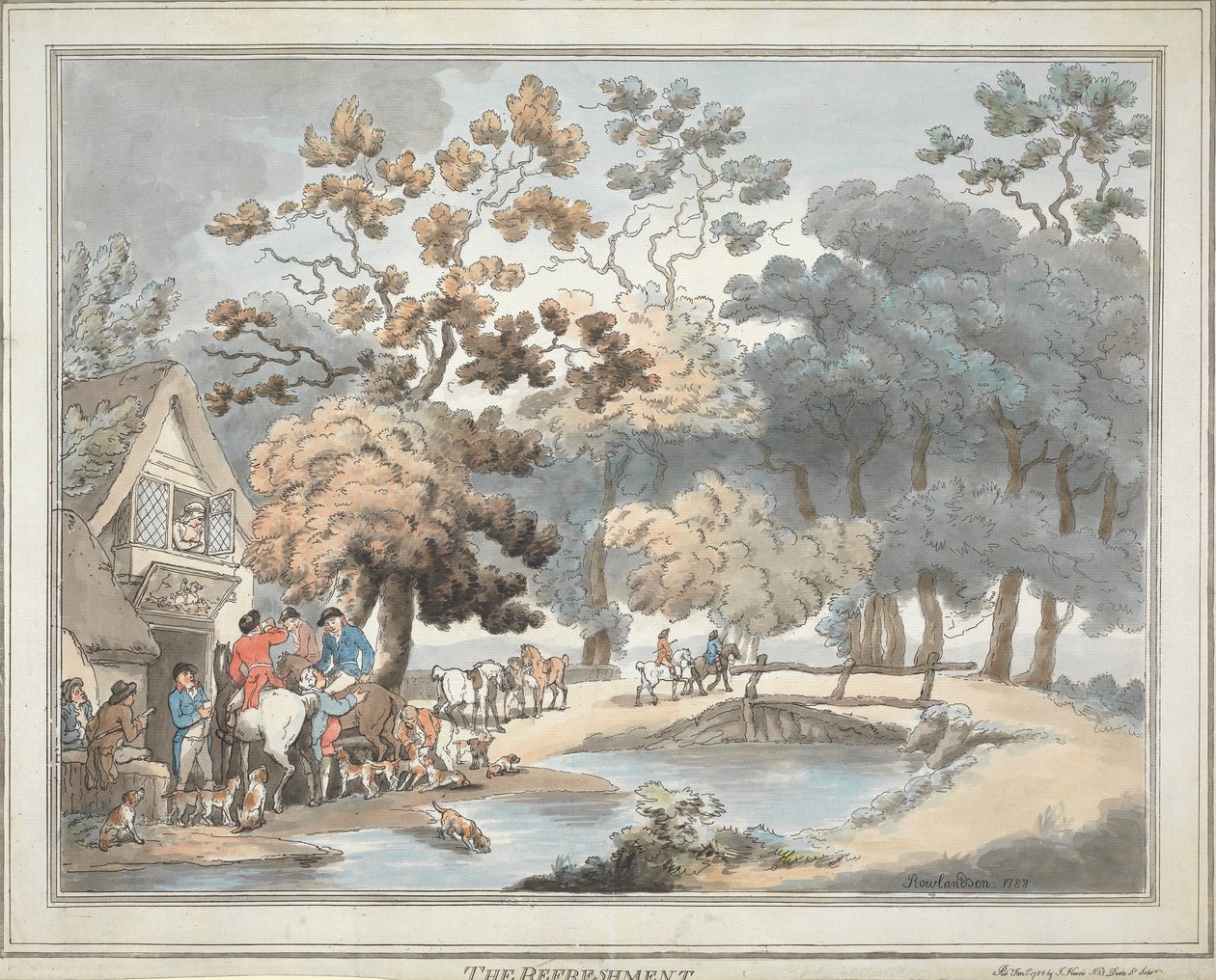 Polowanie na lisy [zestaw sześciu]:   4. Przerwa na posiłek autorstwa Thomas Rowlandson