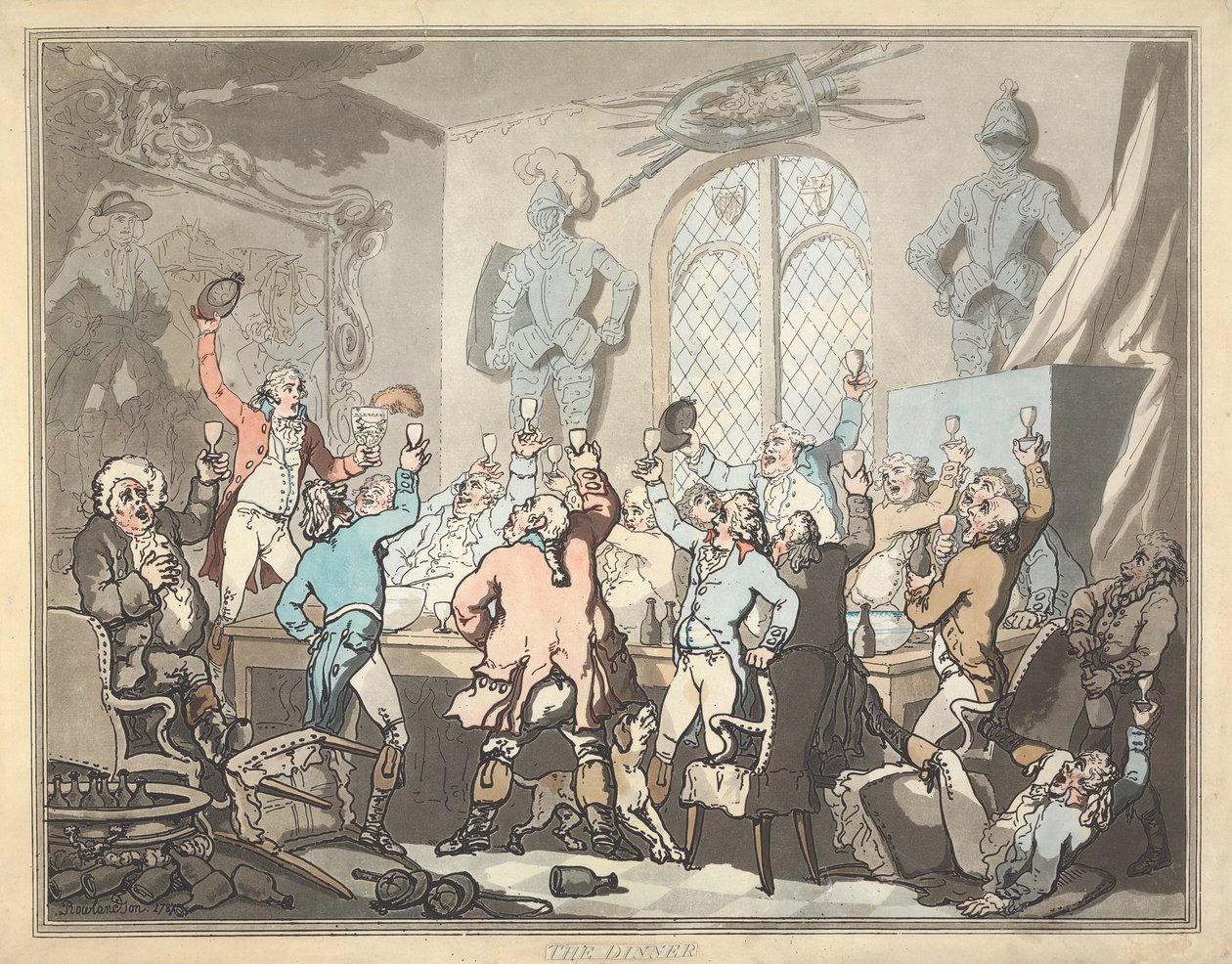 Polowanie na lisy [zestaw sześciu]:  6.  Kolacja autorstwa Thomas Rowlandson