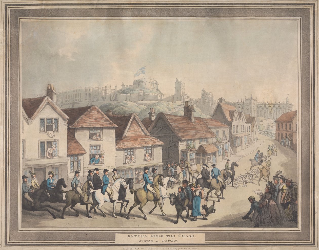 Polowanie na lisy [cykl czterech obrazów]: 4. Powrót z polowania. / Scena w Eaton autorstwa Thomas Rowlandson