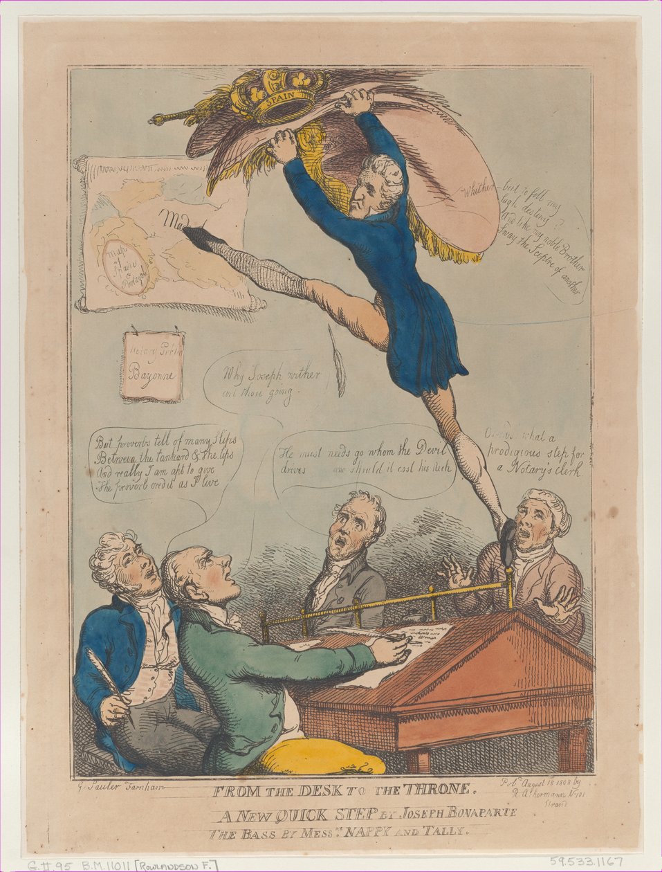 Od biurka do tronu, nowy szybki krok Josepha Bonaparte the Bass autorstwa M..., 18 sierpnia 1808 r. autorstwa Thomas Rowlandson