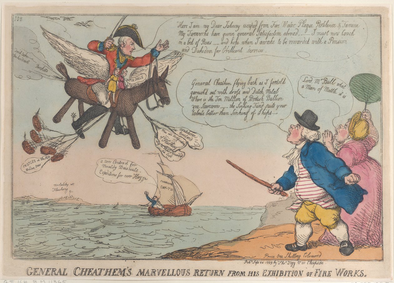 Cudowny powrót generała Cheathema z jego wystawy prac ogniowych, wrzesień..., 24 września 1809 r. autorstwa Thomas Rowlandson