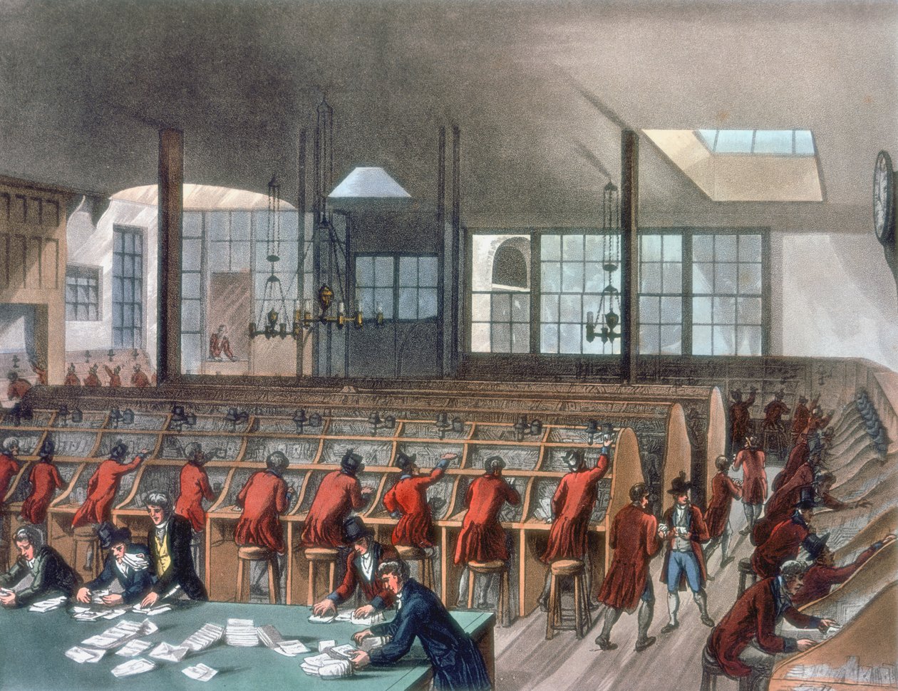 General Post Office, Lombard Street, Londyn, 1808 autorstwa Thomas Rowlandson
