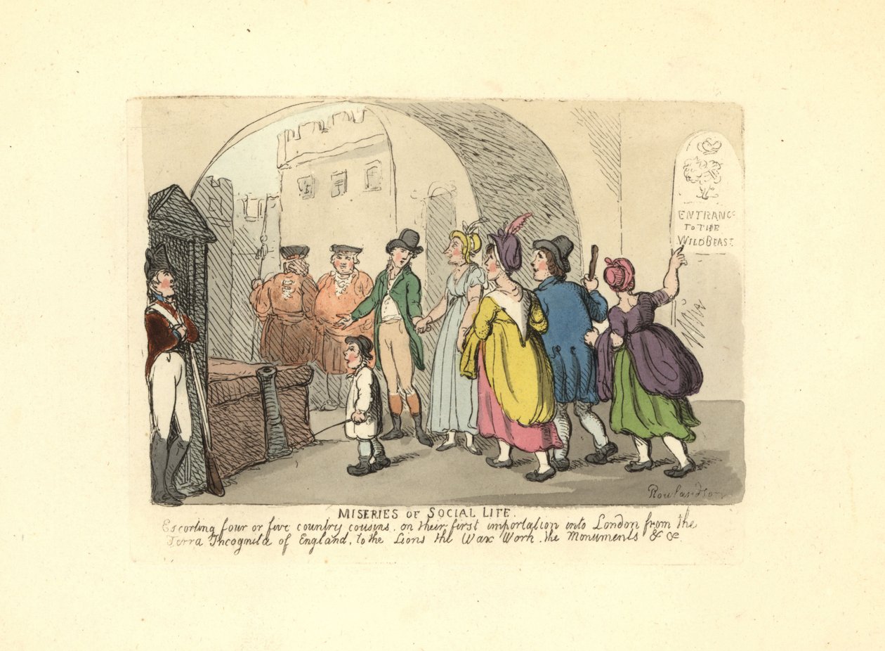 Pan eskortujący wiejskich kuzynów podczas ich pierwszej podróży do Londynu autorstwa Thomas Rowlandson