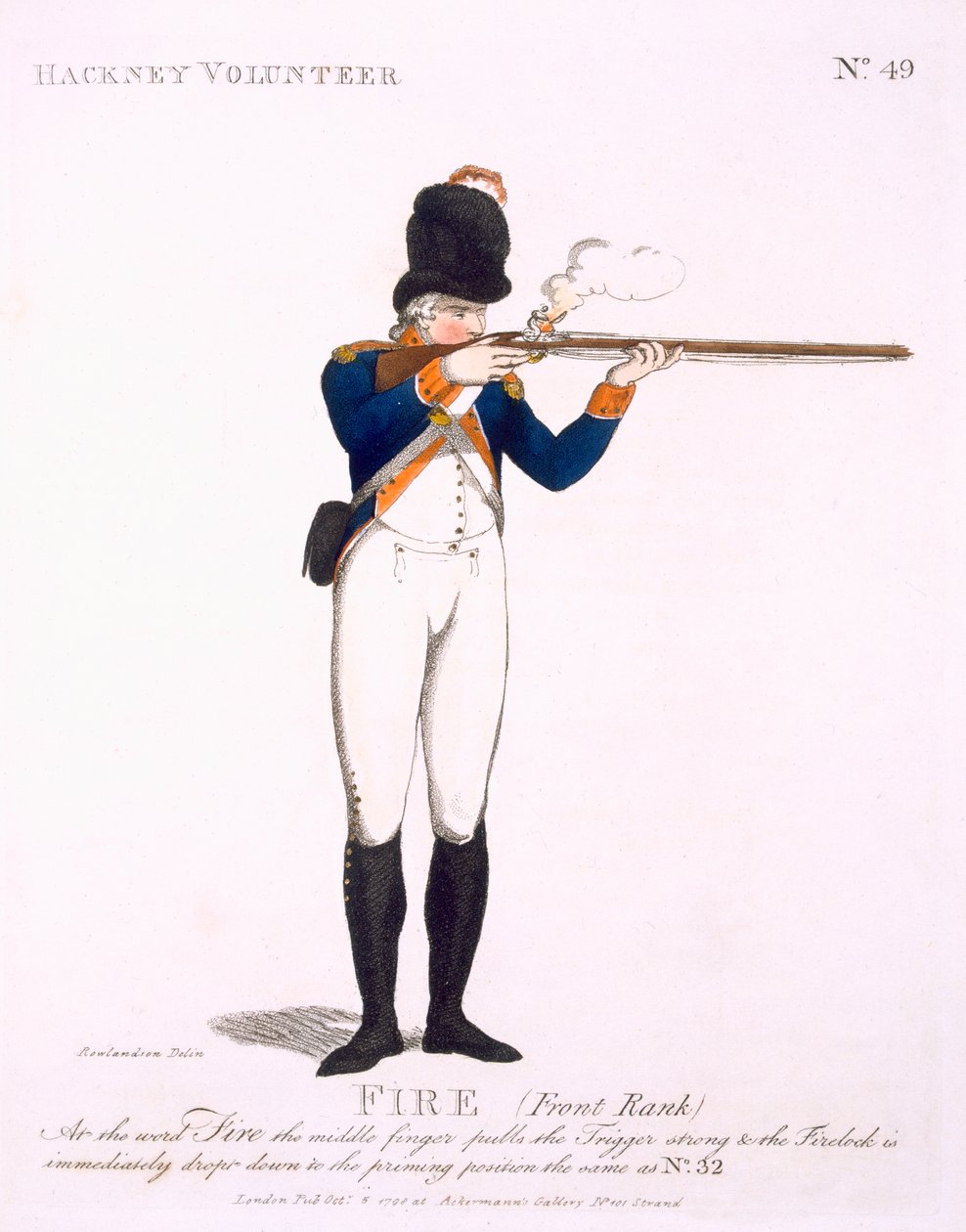 Hackney Volunteer, tablica 49 z „Loyal Volunteers of London and Environs”, opublikowana w 1798 r. autorstwa Thomas Rowlandson