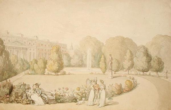 Pałac Hampton Court, od frontu ogrodu autorstwa Thomas Rowlandson