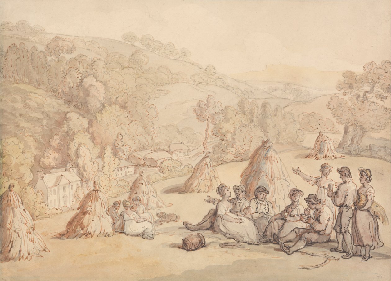 Kombajny odpoczywające na polu kukurydzy autorstwa Thomas Rowlandson