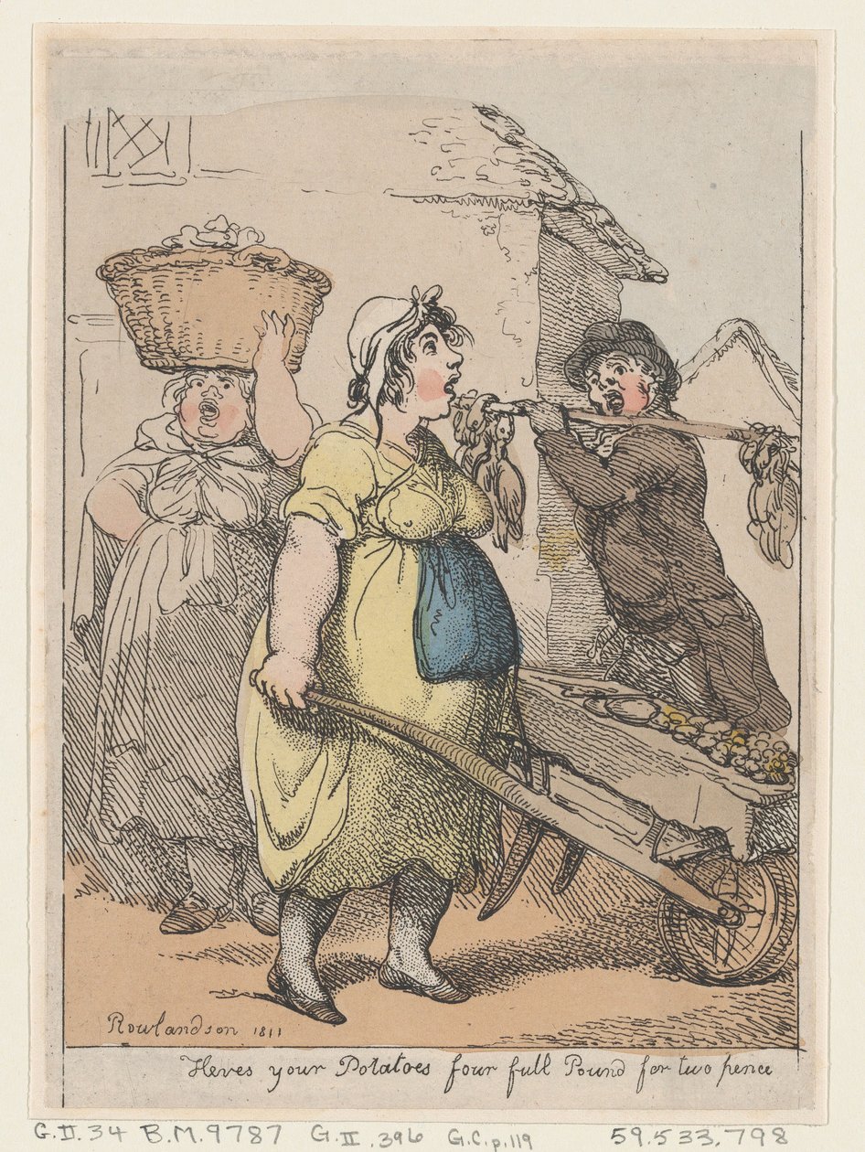 Oto twoje ziemniaki, cztery pełne funty za dwa pensy, 1811., 1811. autorstwa Thomas Rowlandson