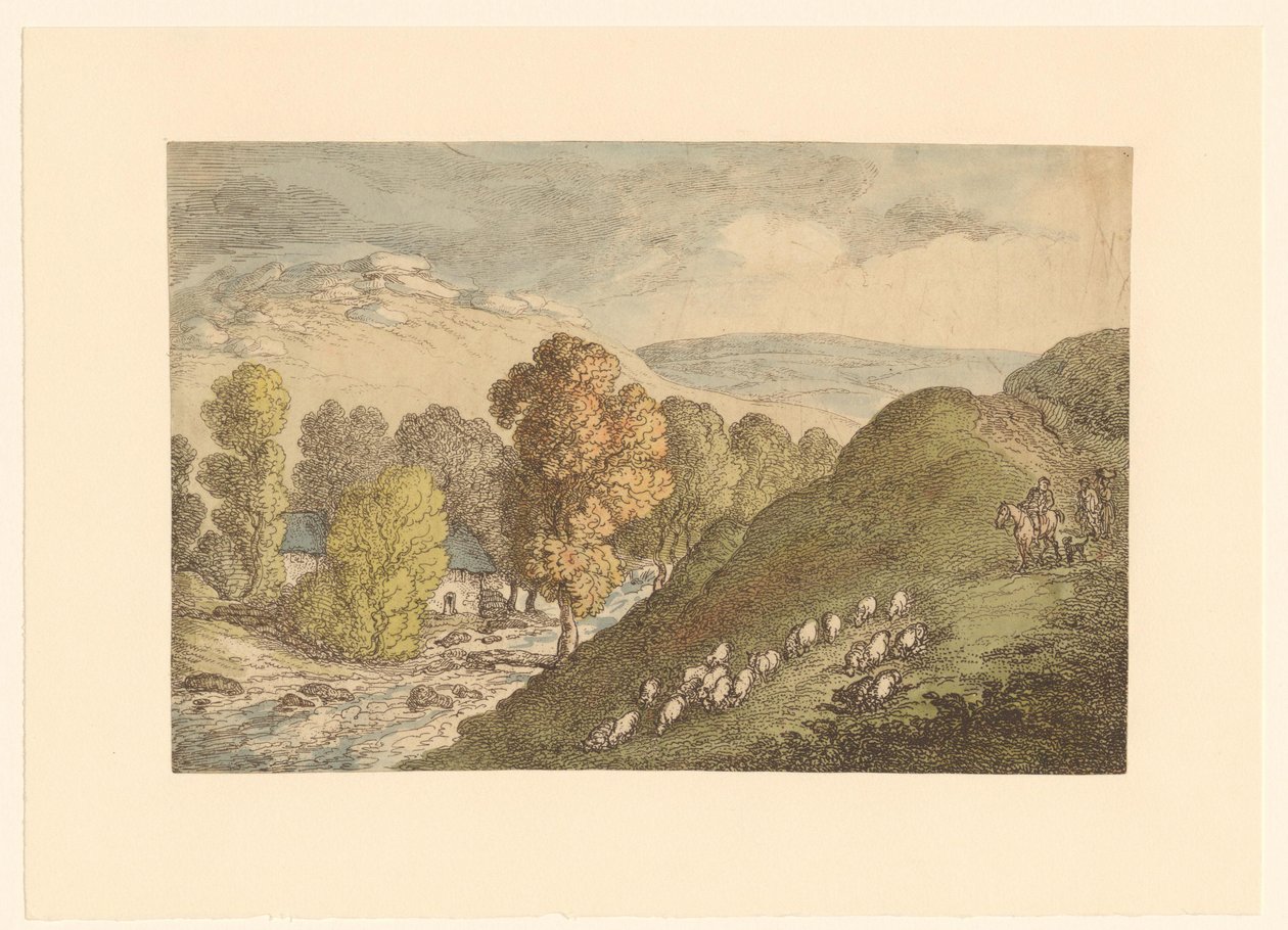 Pagórkowaty krajobraz z owcami autorstwa Thomas Rowlandson