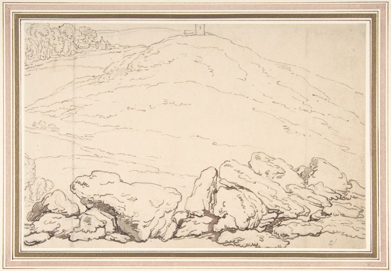 Pagórkowaty krajobraz ze skałami autorstwa Thomas Rowlandson