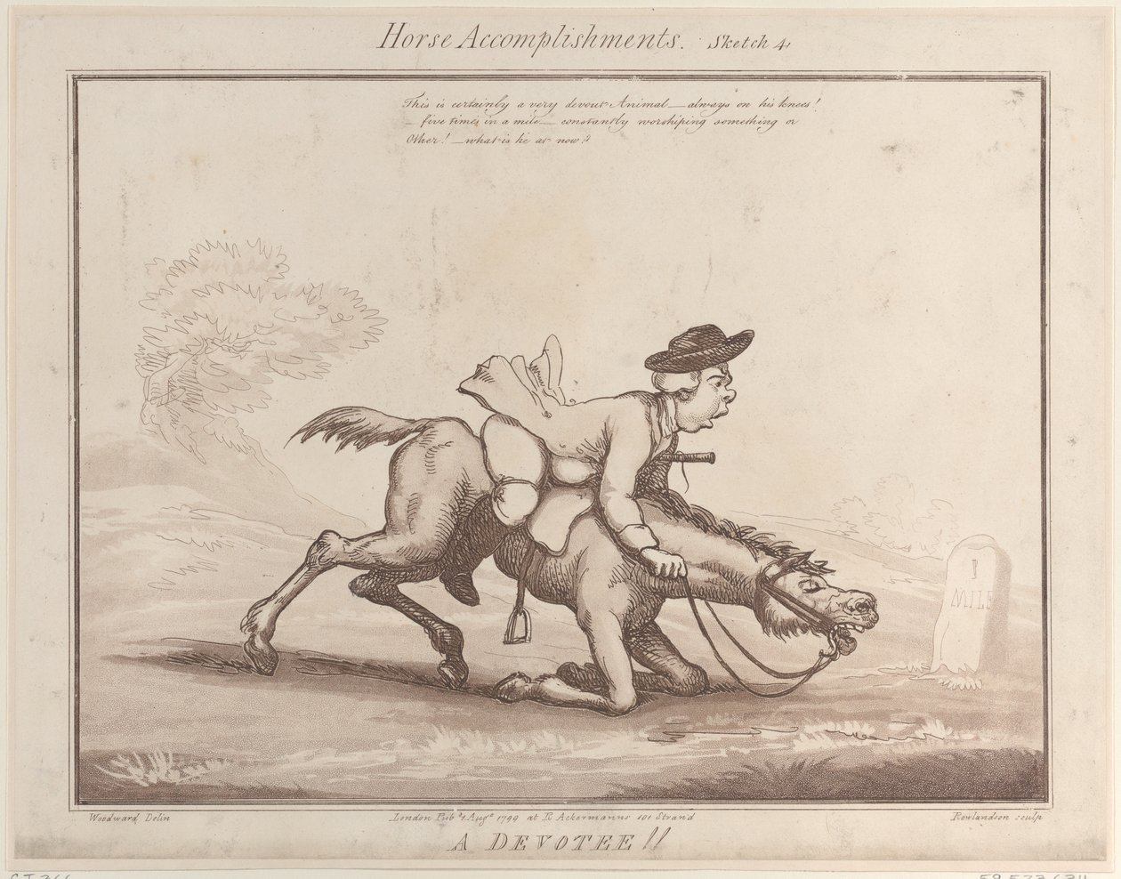 Horse Accomplishments, Sketch 4: A Devotee !!, 1 sierpnia 1799., 1 sierpnia 1799. autorstwa Thomas Rowlandson