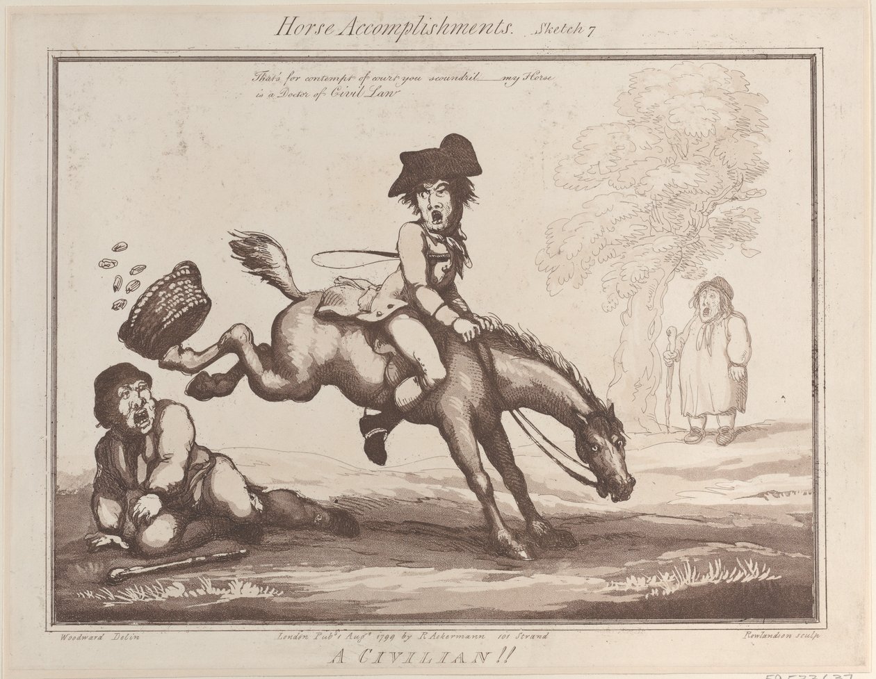 Horse Accomplishments, Sketch 7: A Civilian !!, 1 sierpnia 1799., 1 sierpnia 1799. autorstwa Thomas Rowlandson